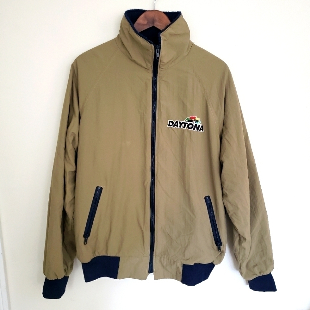 Auburn Sportswear Daytona 500 Nylon Jacket  Mens Size L Khaki Olive Navy Blue